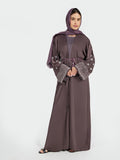 Mauve-Brown Embroidered Abaya with Intricate Cuff Detail