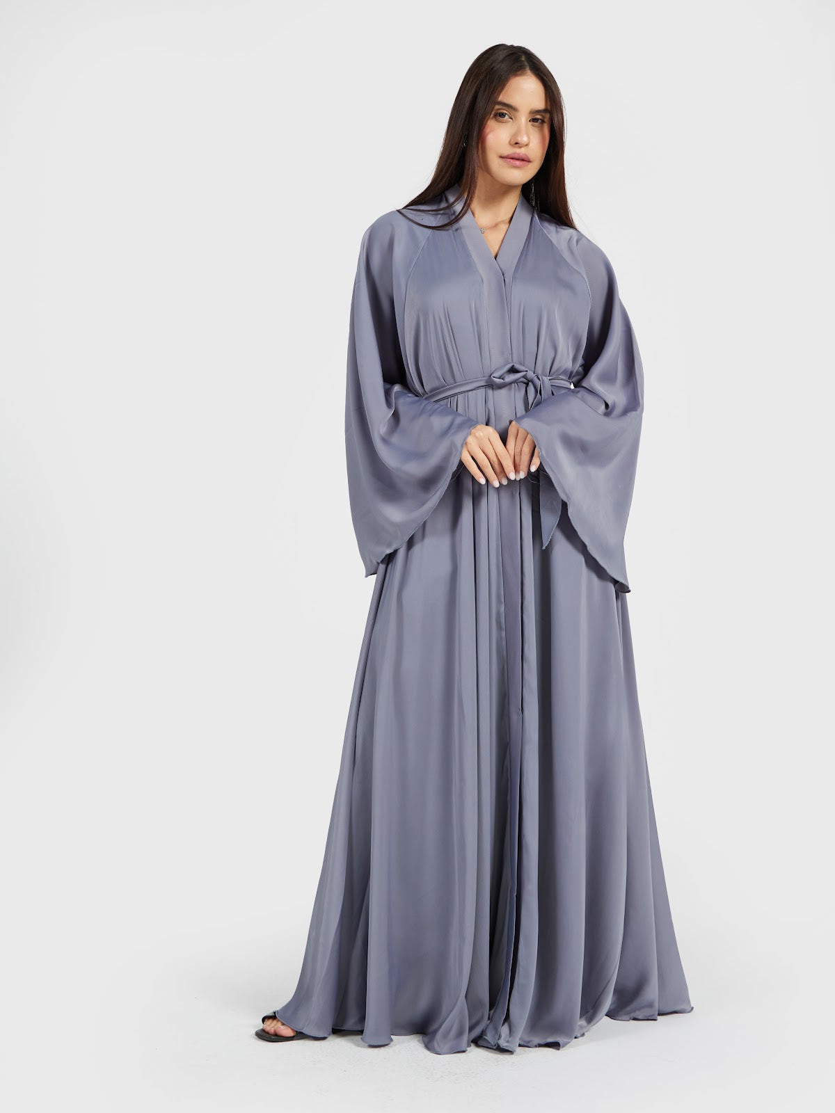 Steel Gray Satin Silk Abaya - Modern Minimalist Modest Wrap
