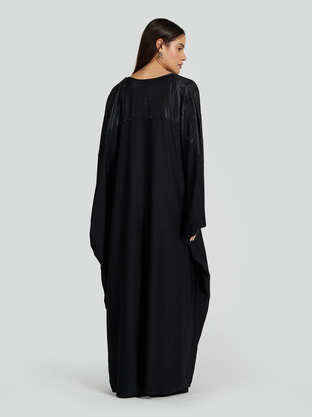Black Textured Batwing Abaya with Subtle Sparkle