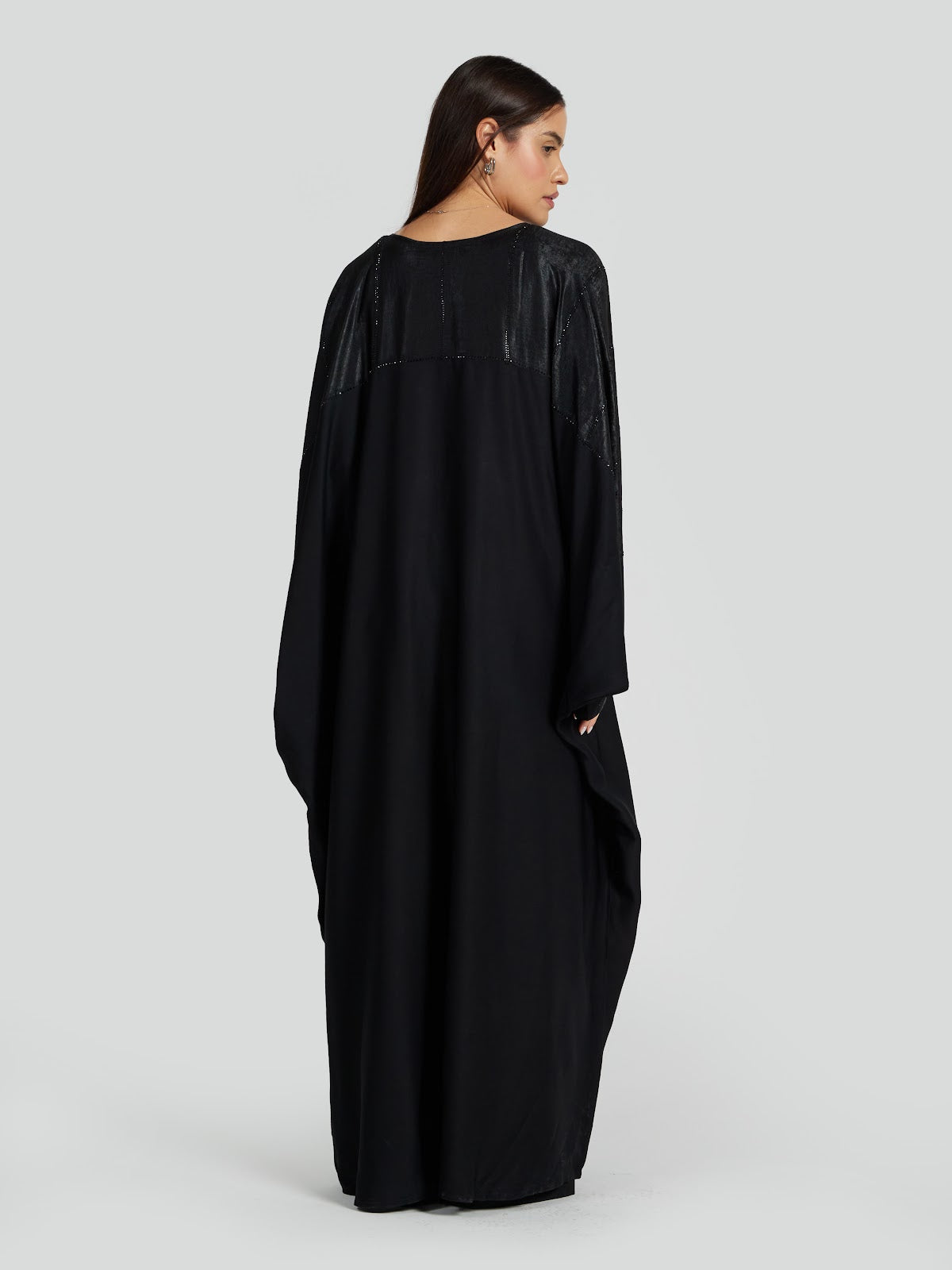 Black Textured Batwing Abaya with Subtle Sparkle