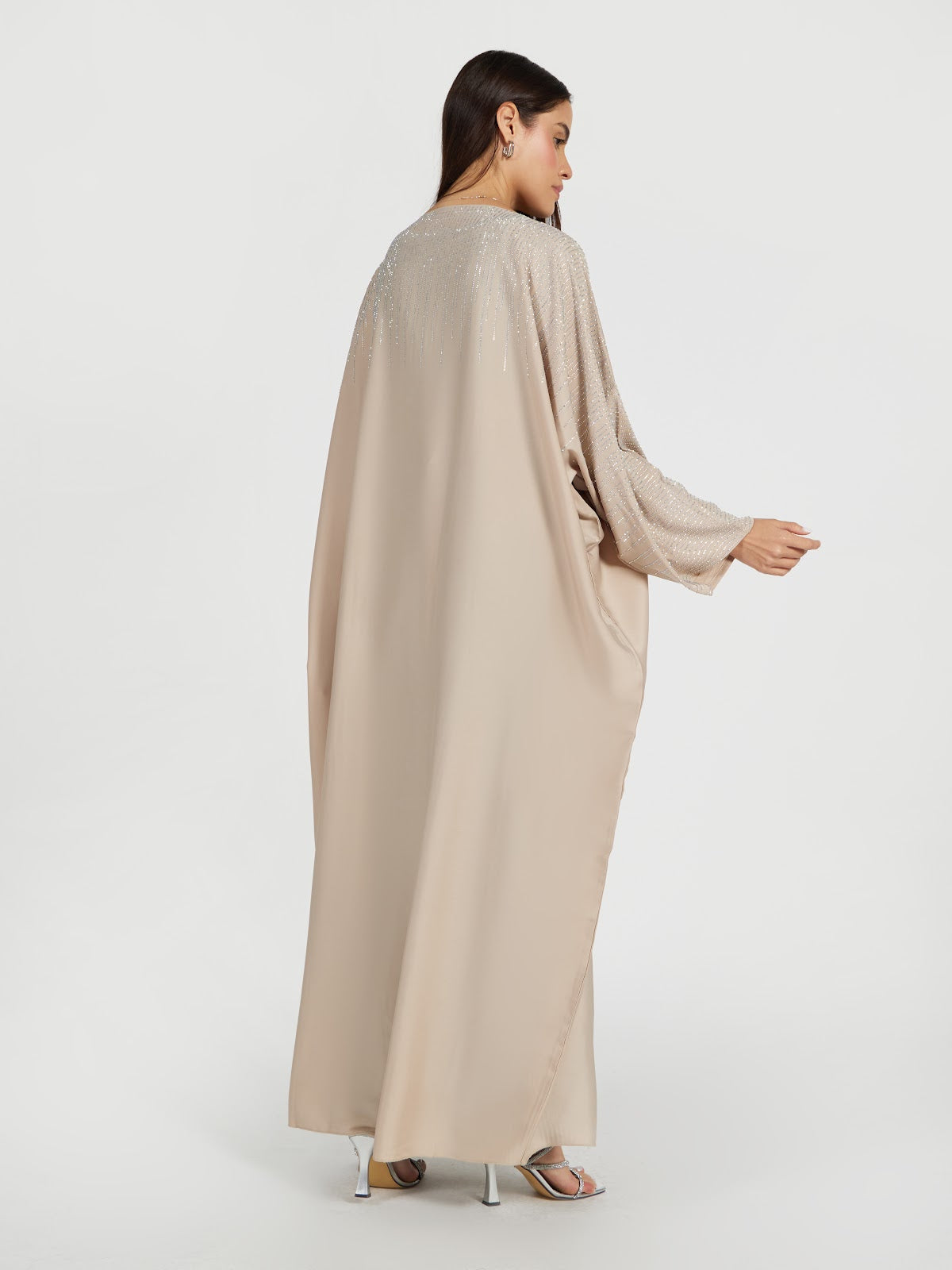 Champagne Luxury Kaftan with Silver Sequin Rain Embellishment