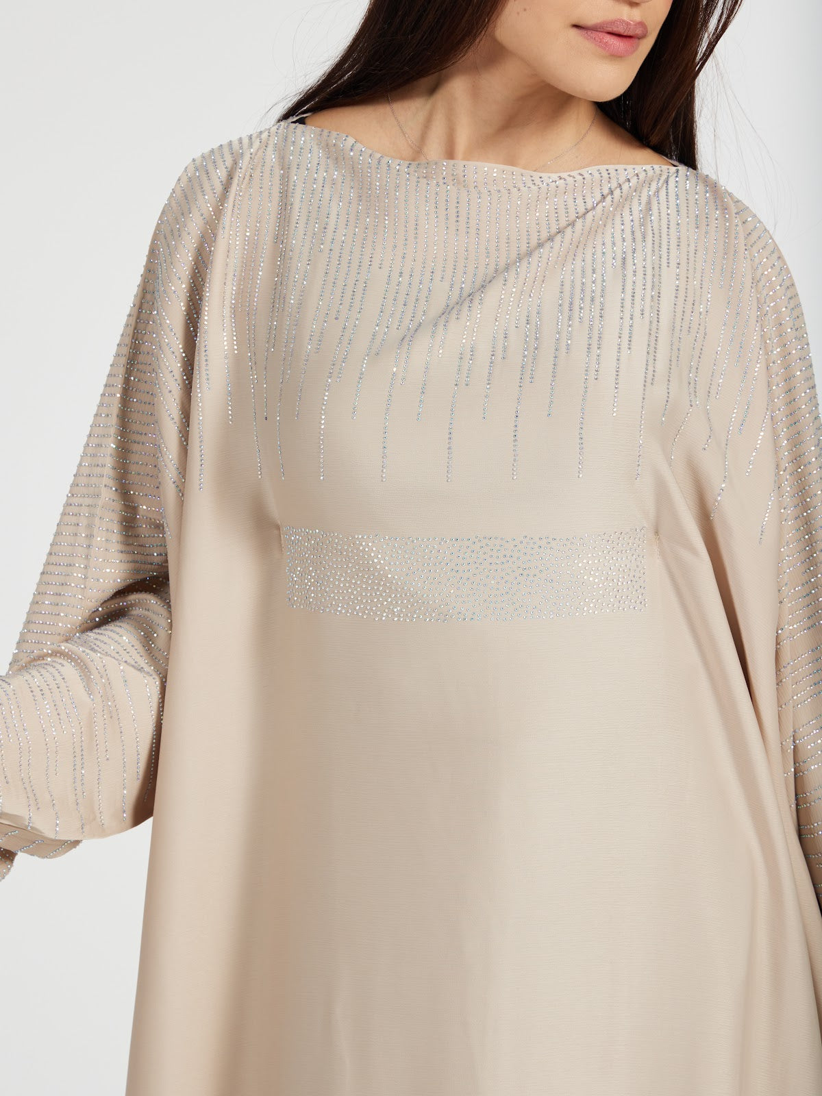 Champagne Luxury Kaftan with Silver Sequin Rain Embellishment