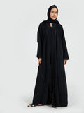 V-Neck Layered Abaya with Eyelash Lace Trim