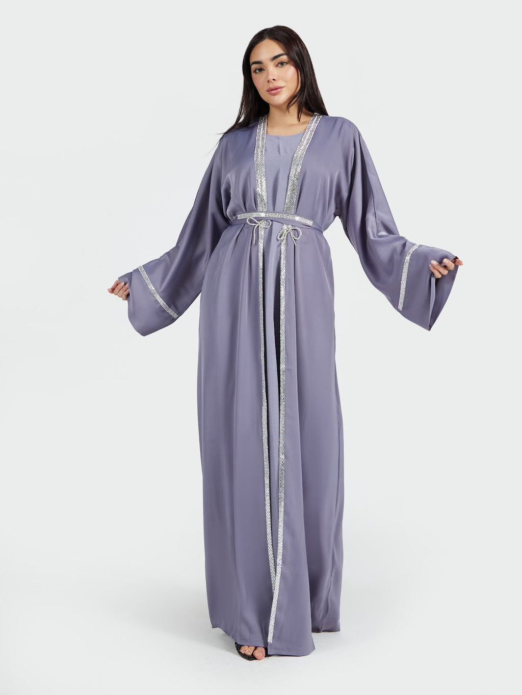 Dusty Lilac Crystal-Trimmed Abaya Set
