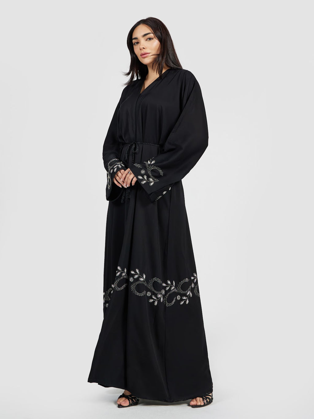 Black Luxury Abaya with Crystal Border Detail