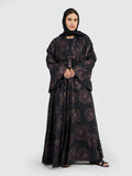 Women’s Floral Brocade Organza Abaya - Black & Purple Luxury Evening Kaftan