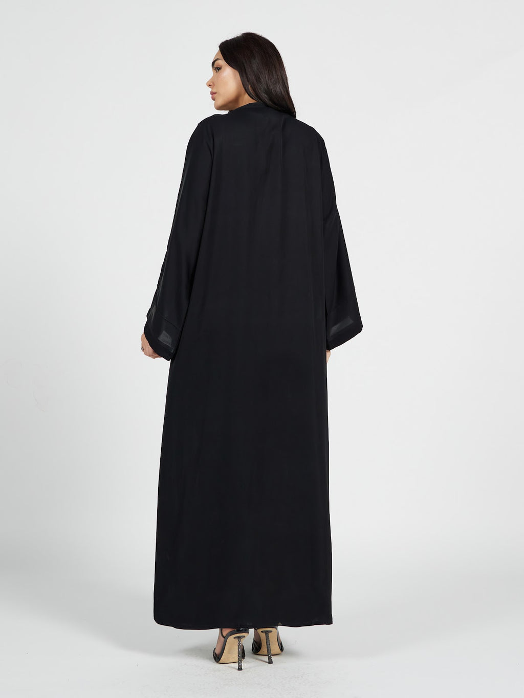 Black Kimono Abaya with Sequined Floral Accents