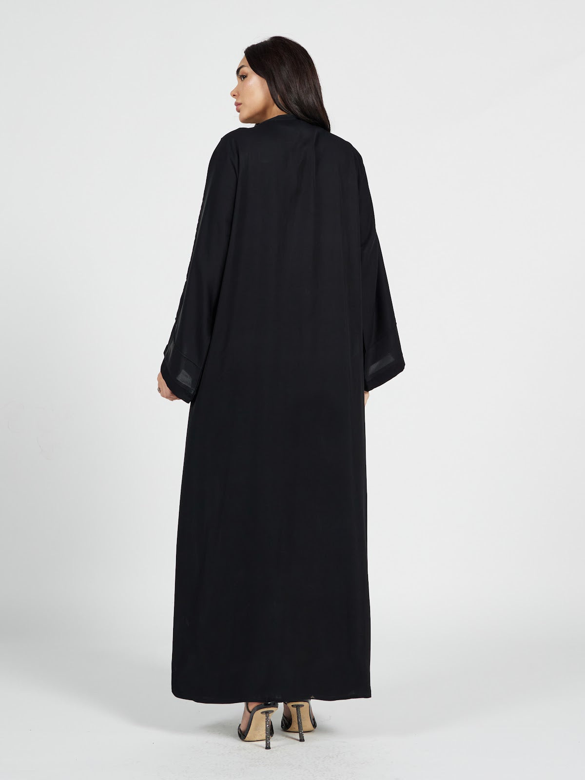 Black Kimono Abaya with Sequined Floral Accents
