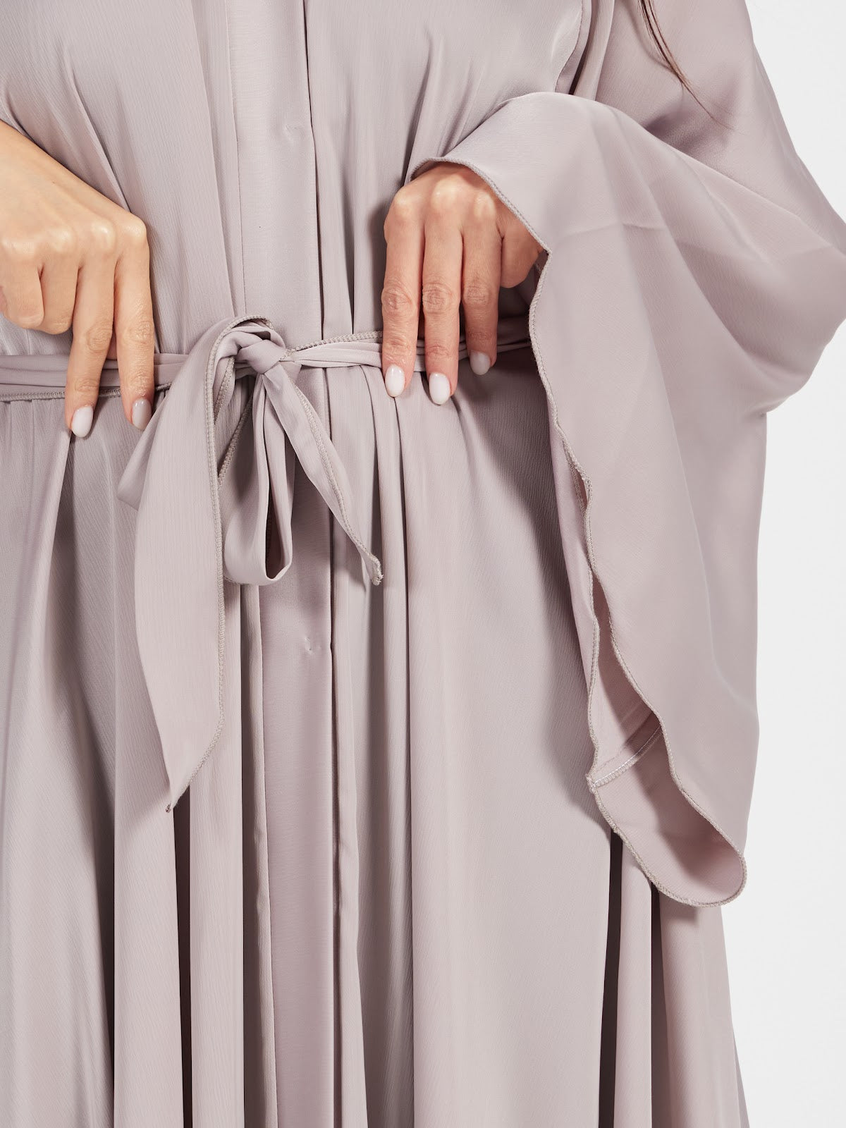 Champagne Dust Satin Silk Abaya - Luxury Neutral Modest Kaftan