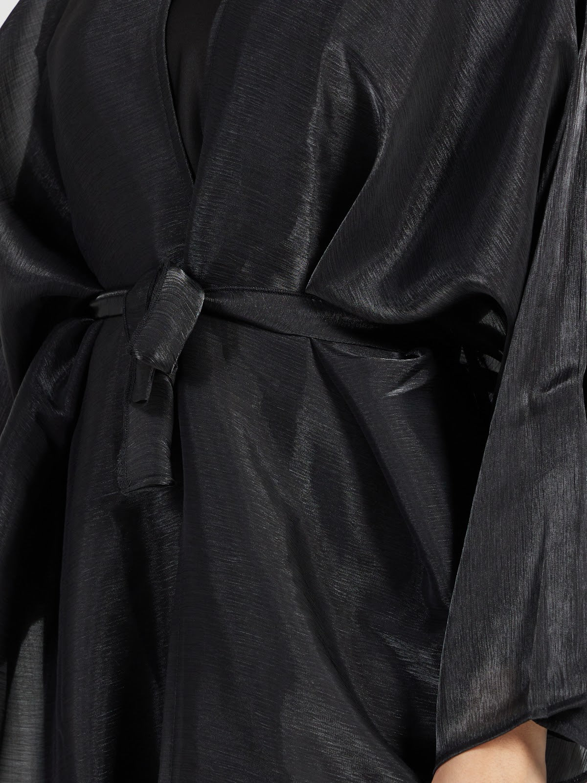 Shimmering Black Organza Layered Abaya with Tie Waist