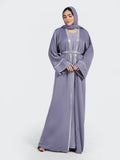 Dusty Lilac Crystal-Trimmed Abaya Set