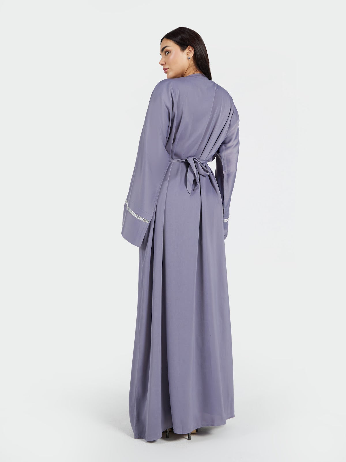 Dusty Lilac Crystal-Trimmed Abaya Set