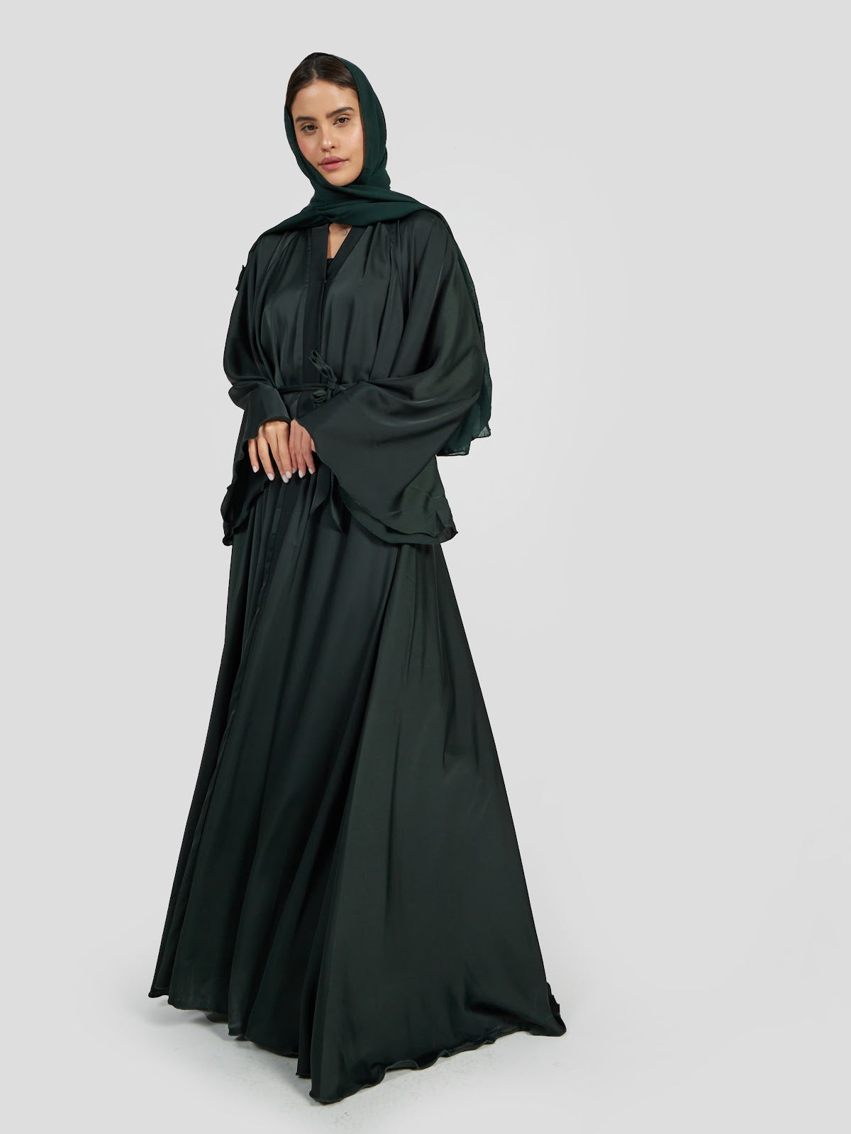 Luxury Forest Green Satin Silk Abaya - Minimalist Elegant Modest Gown