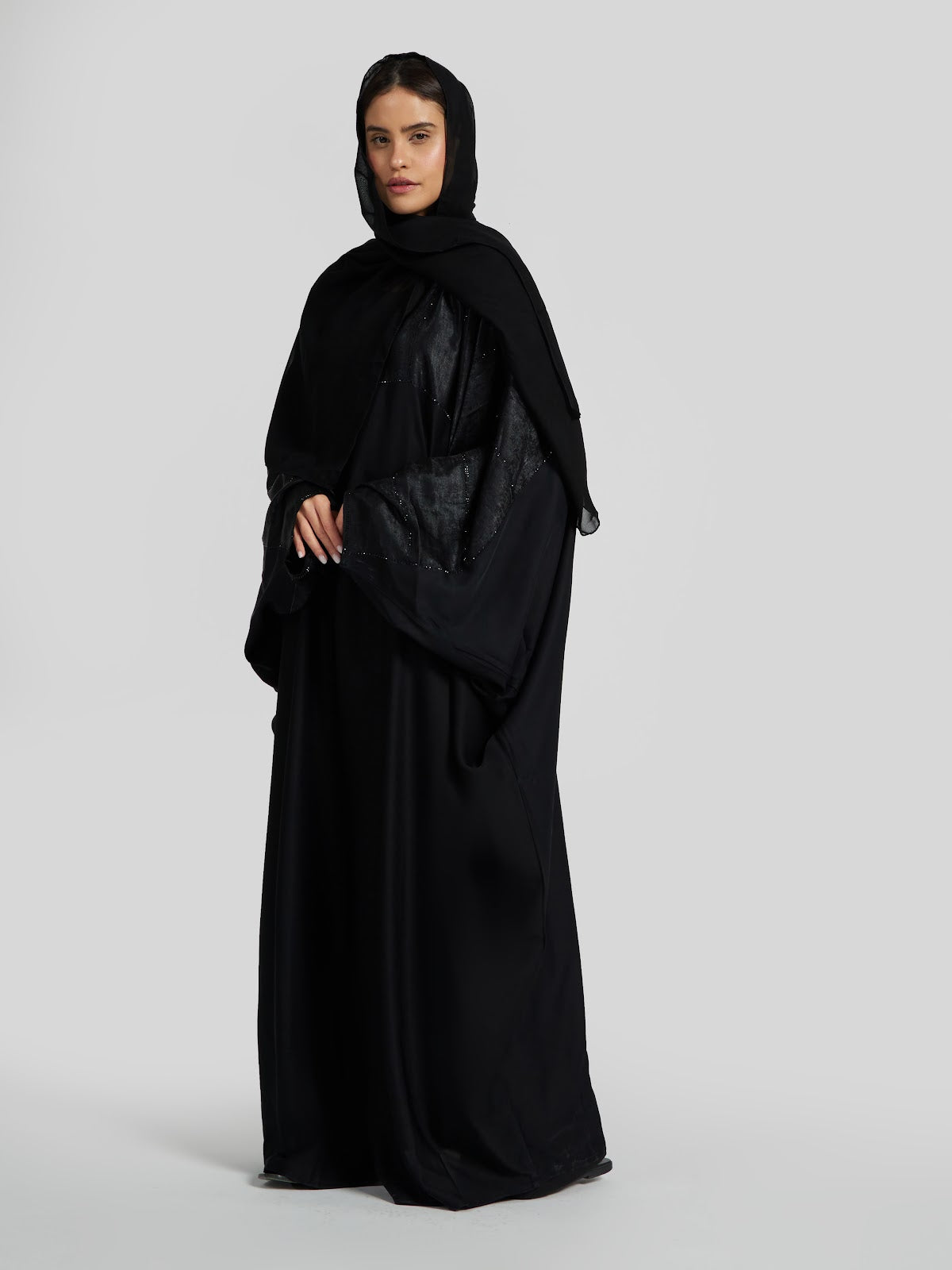 Black Textured Batwing Abaya with Subtle Sparkle