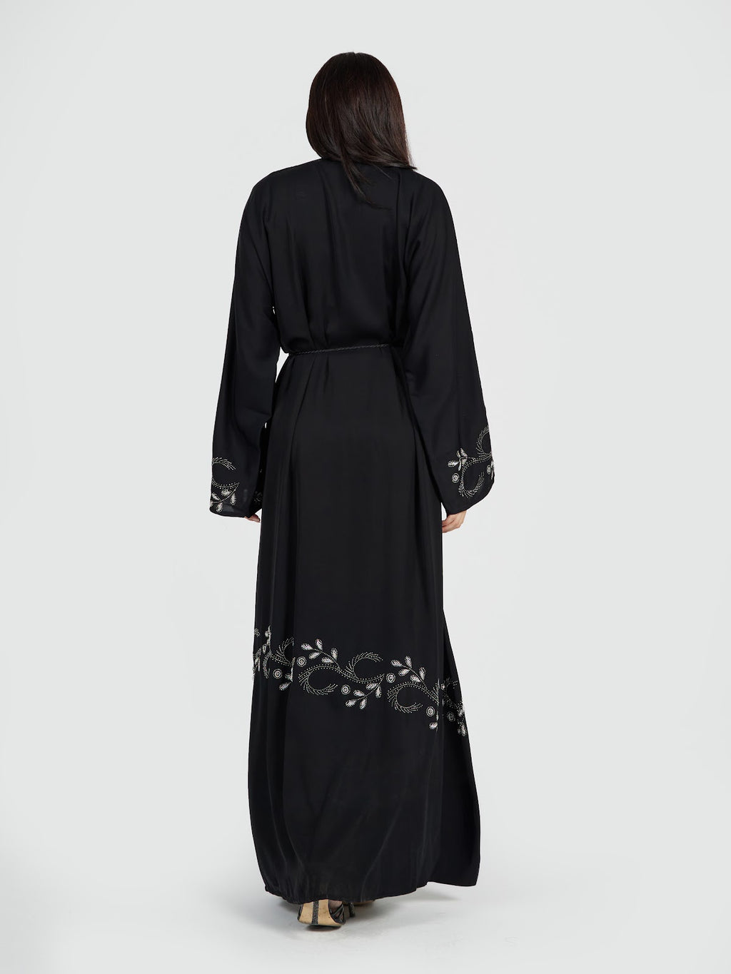Black Luxury Abaya with Crystal Border Detail