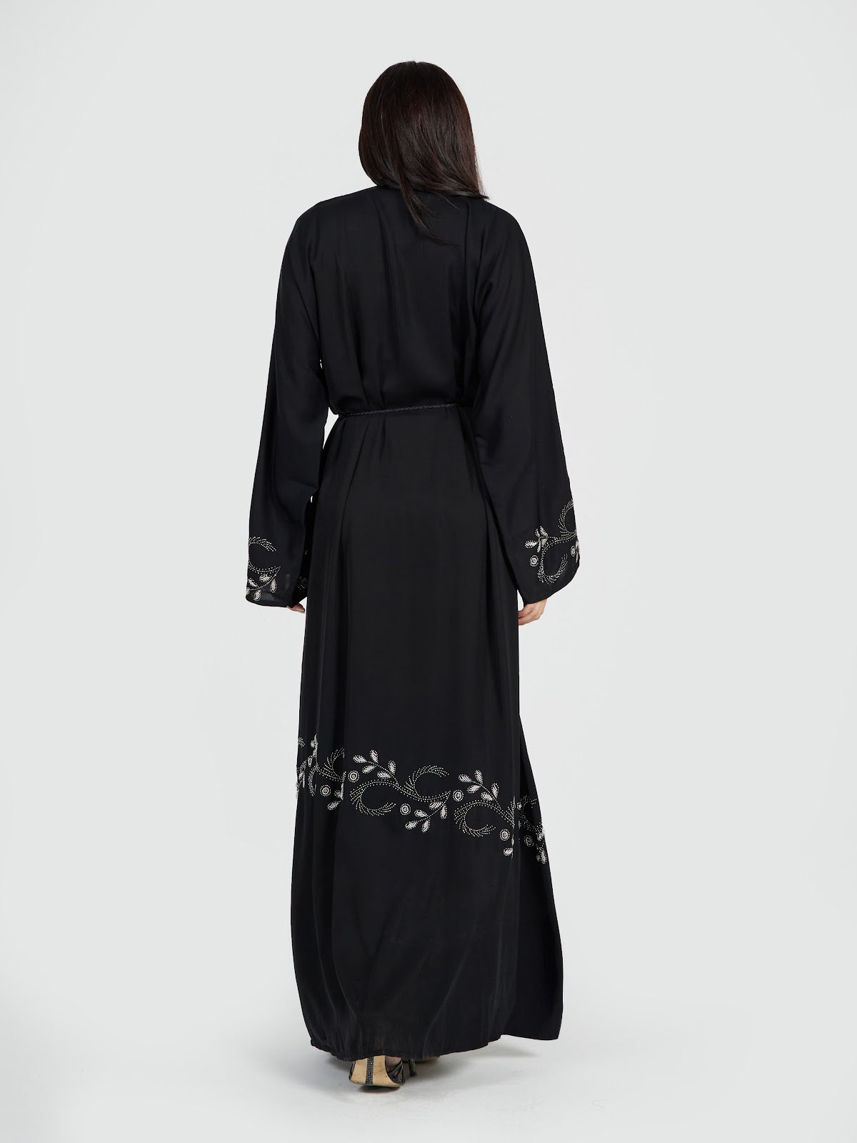 Black Luxury Abaya with Crystal Border Detail