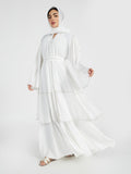 Pure White Tiered Abaya with Silver Trim
