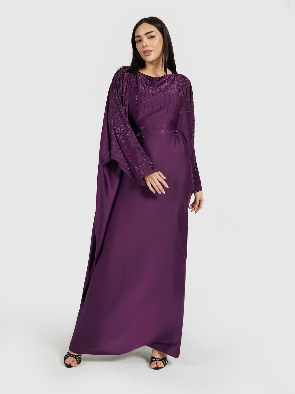 Royal Purple Embellished Kaftan Abaya - Luxury Festive Modest Gown