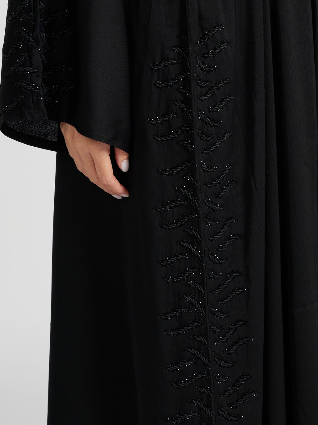 Elegant Black Tone-on-Tone Beaded Abaya - Luxury Modest Evening Gown