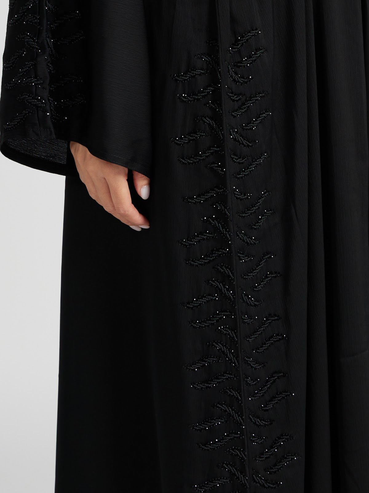 Elegant Black Tone-on-Tone Beaded Abaya - Luxury Modest Evening Gown