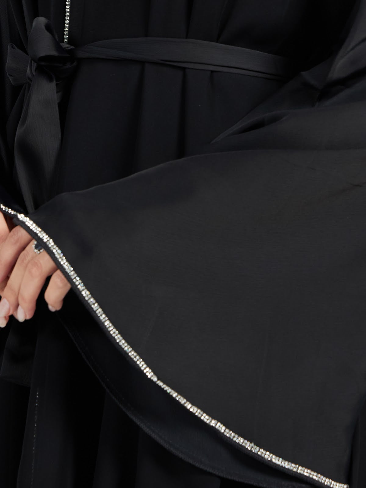 Black Multi-Tiered Abaya with Silver Accents