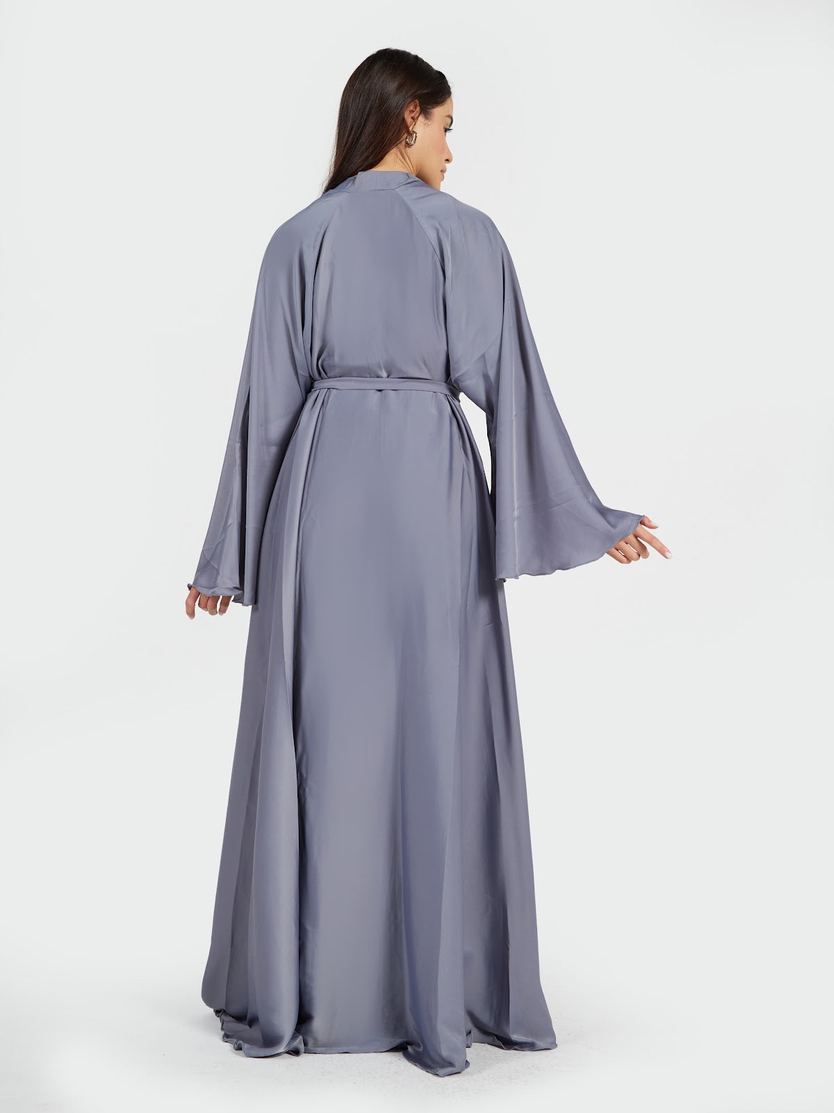 Steel Gray Satin Silk Abaya - Modern Minimalist Modest Wrap