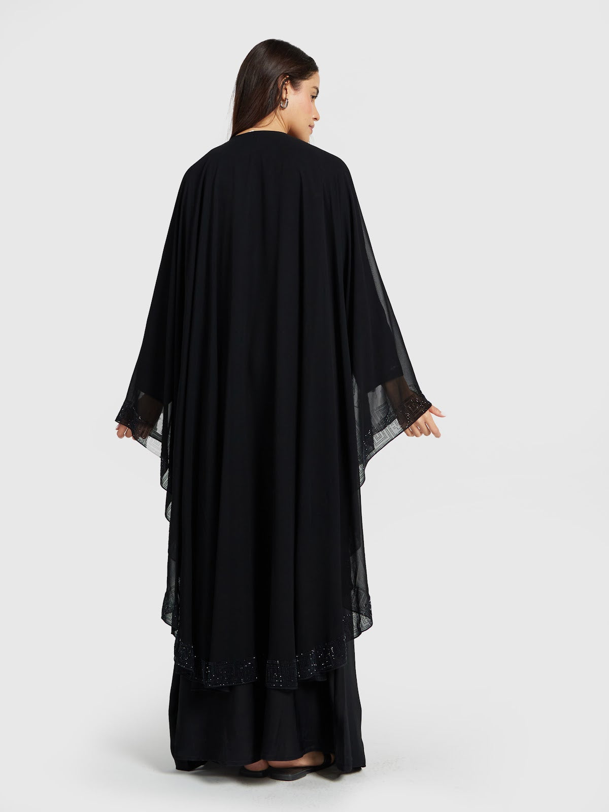 Black Cape Style Abaya with Intricate Sequin Overlay