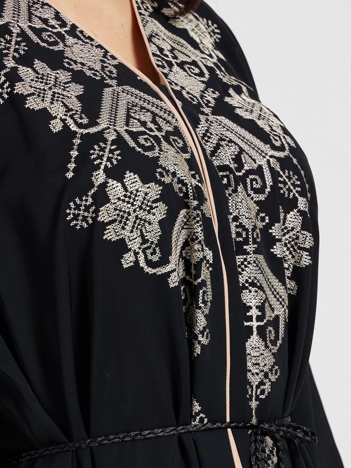 Black Gold-Thread Embroidered Abaya - Classic Luxury Modest Gown