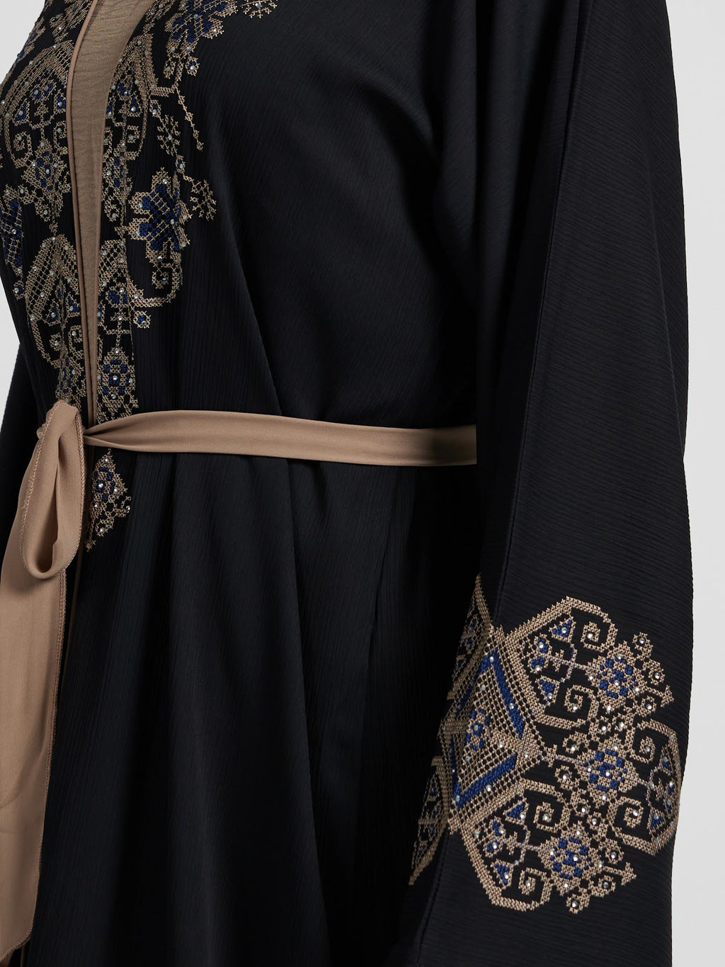 Black & Bronze Metallic Embroidered Abaya - Modest Evening Kaftan