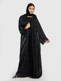 Women's Luxury Shimmer Abaya with Floral Lace Border