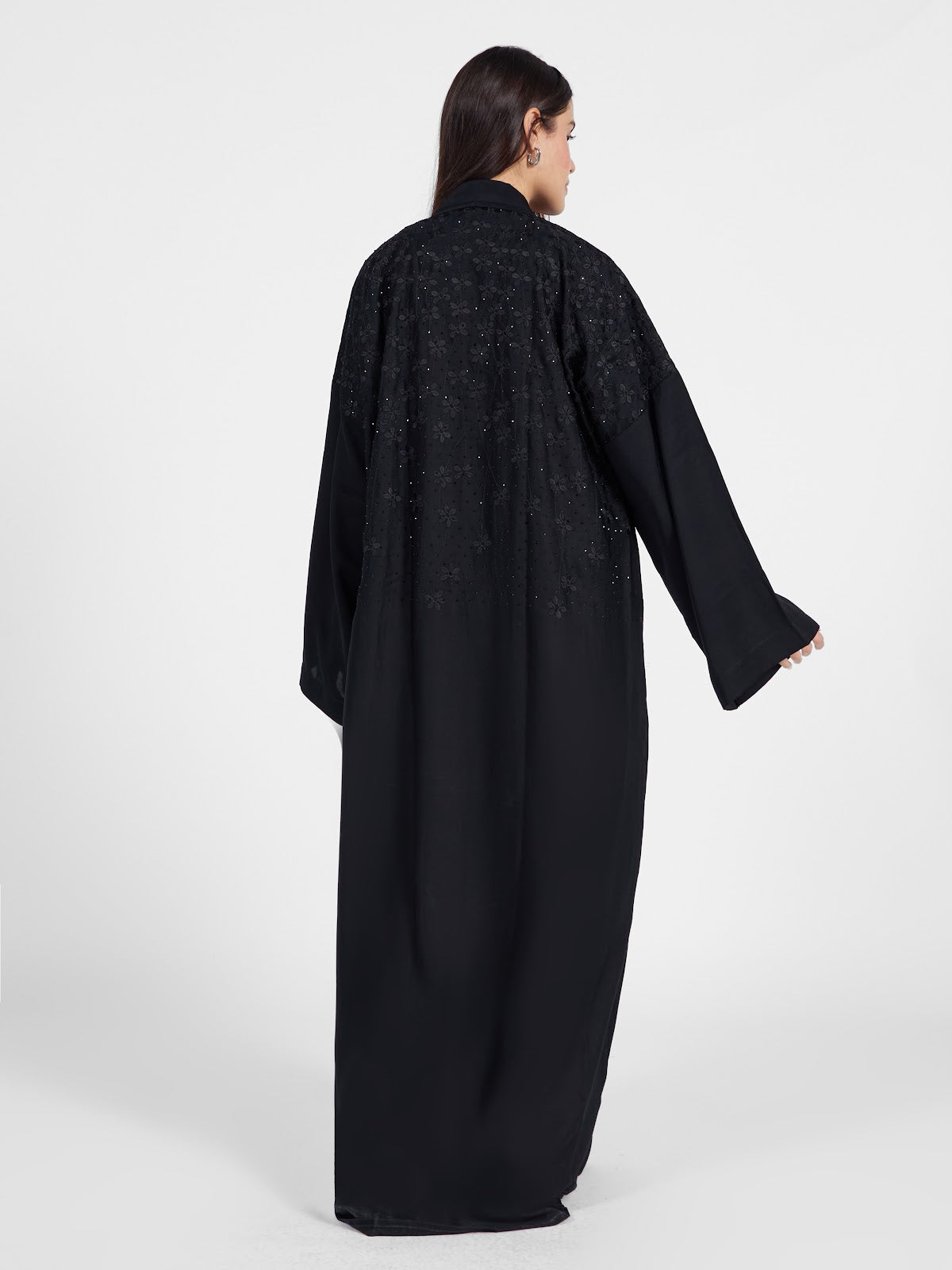Black Floral Lace Appliqué Formal Abaya