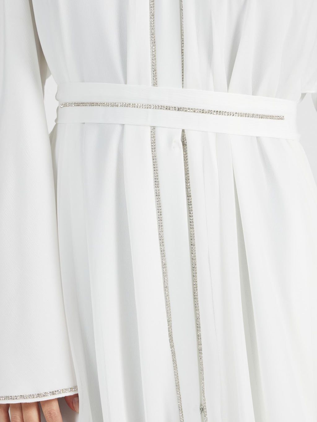 Pure White Tiered Abaya with Silver Trim
