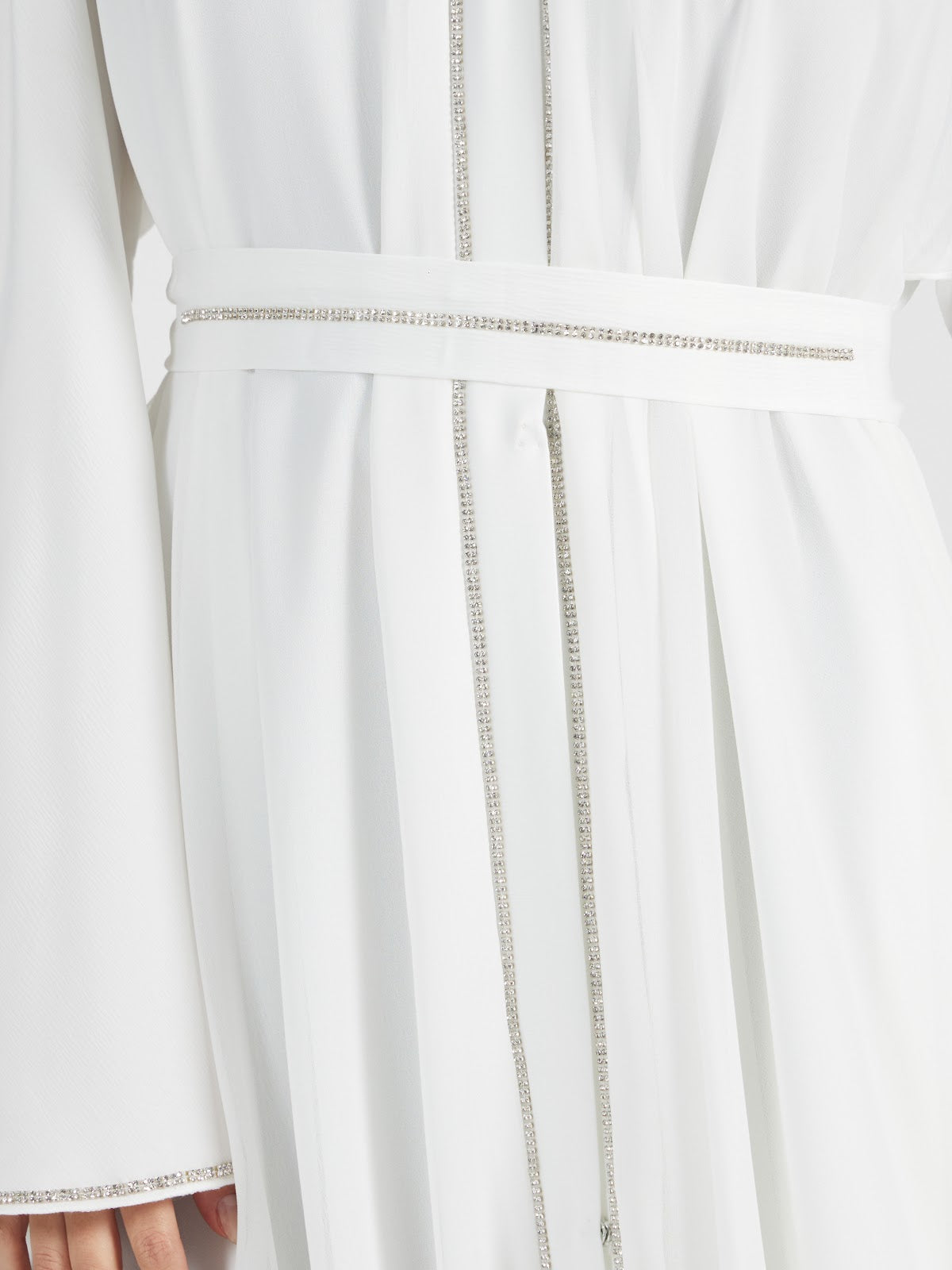 Pure White Tiered Abaya with Silver Trim