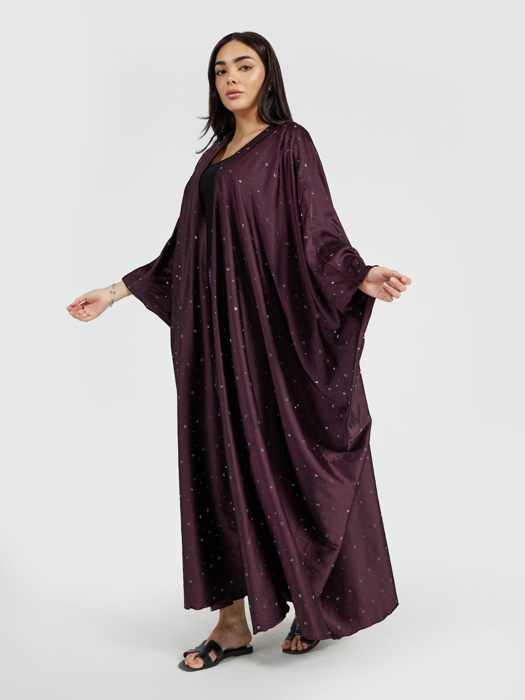 Women's Plum Purple Crystal Sprinkled Abaya - Soft Modest Drape
