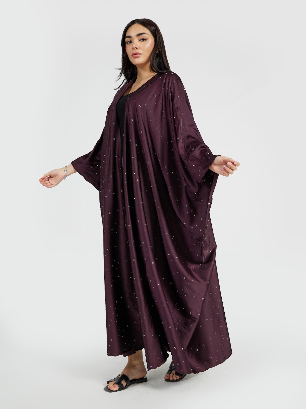 Women's Plum Purple Crystal Sprinkled Abaya - Soft Modest Drape
