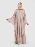 Floral Embroidered Chiffon Kaftan Abaya - Mauve Pink