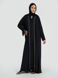 Gold Bead Trimmed Open Front Abaya