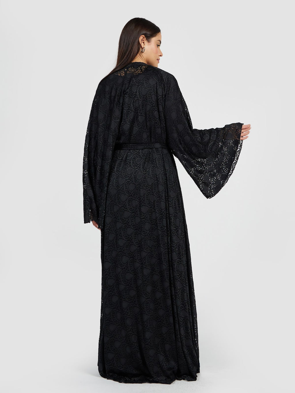 Luxury Black Lace Overlay Abaya with Scalloped Edging