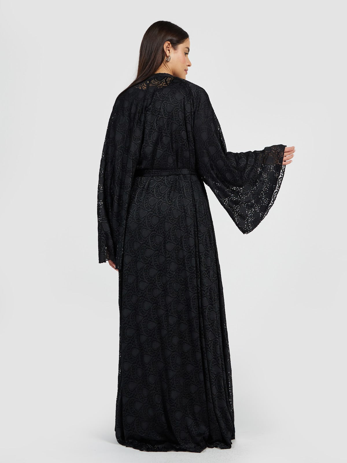 Luxury Black Lace Overlay Abaya with Scalloped Edging