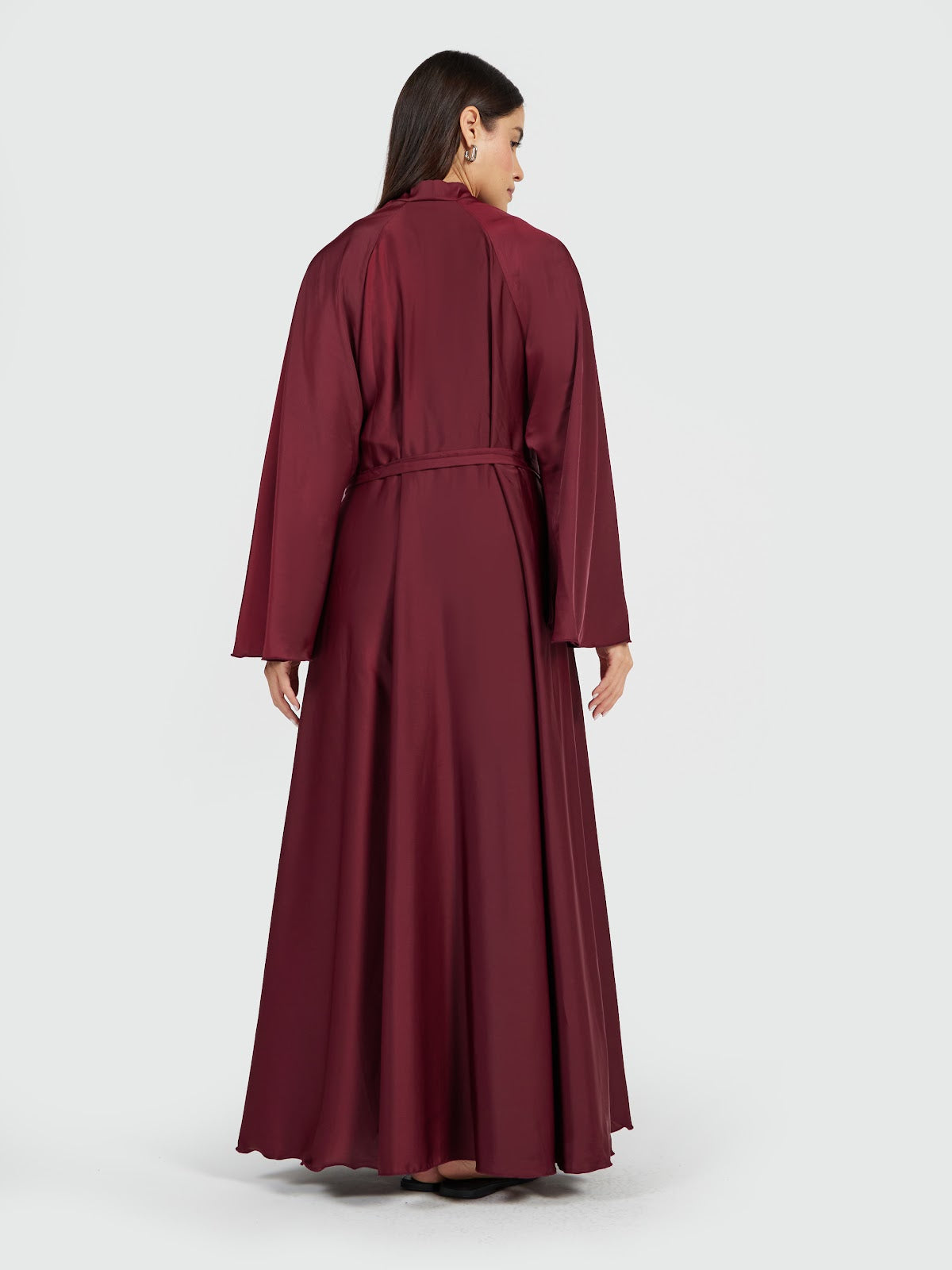 Luxury Maroon Satin Silk Wrap Abaya