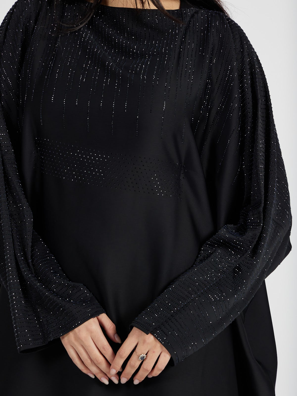 Women's Luxury Black Crystal Embellished Abaya - Elegant Modest Evening Kaftan
