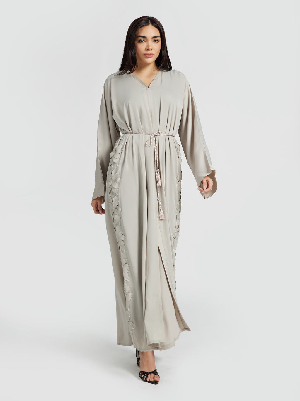 Light Beige Cut-Work Floral Abaya - Contemporary Modest Outerwear