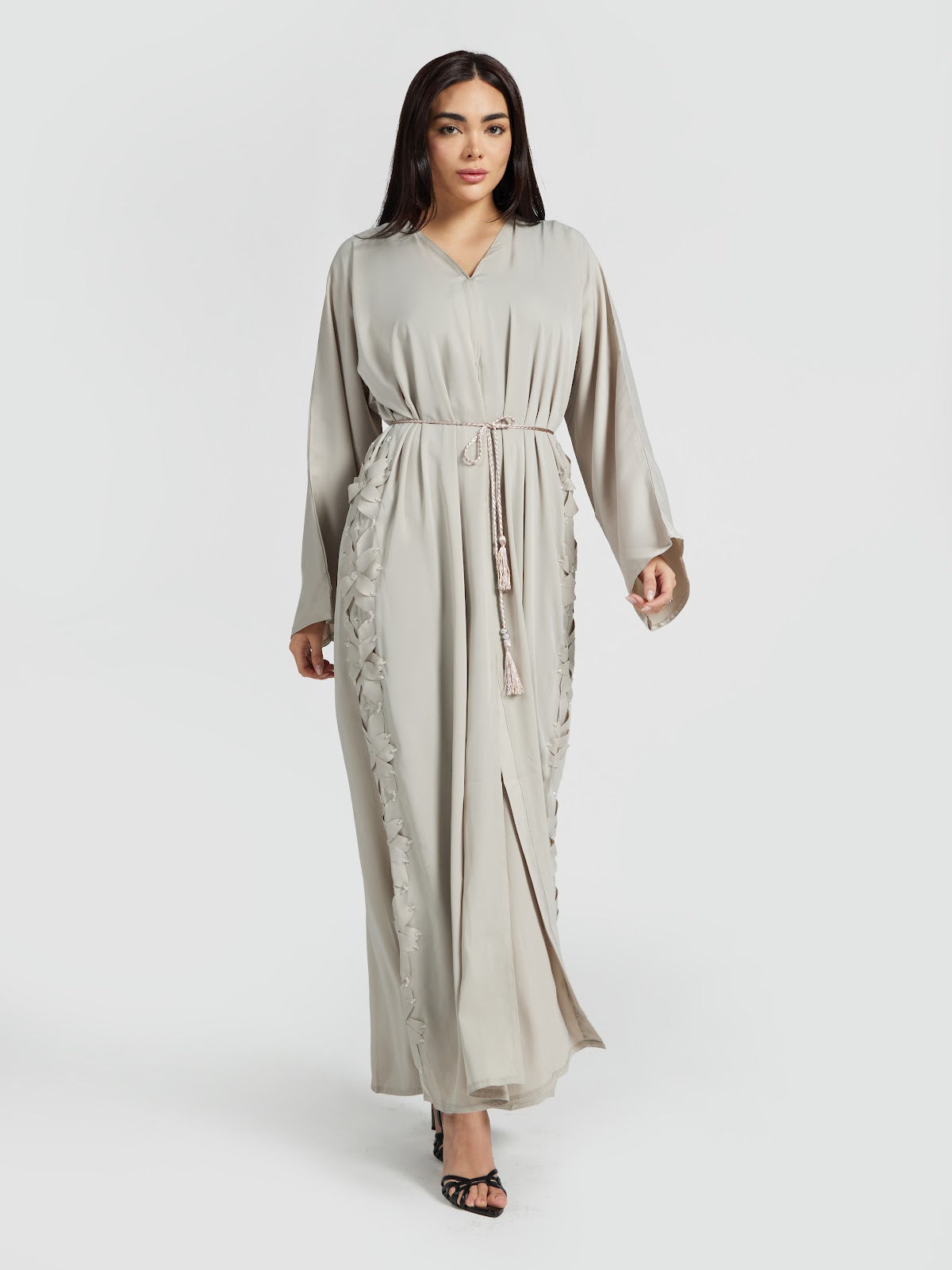 Light Beige Cut-Work Floral Abaya - Contemporary Modest Outerwear