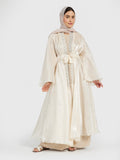 Women's Luxury Champagne Organza Shimmer Abaya with Belt