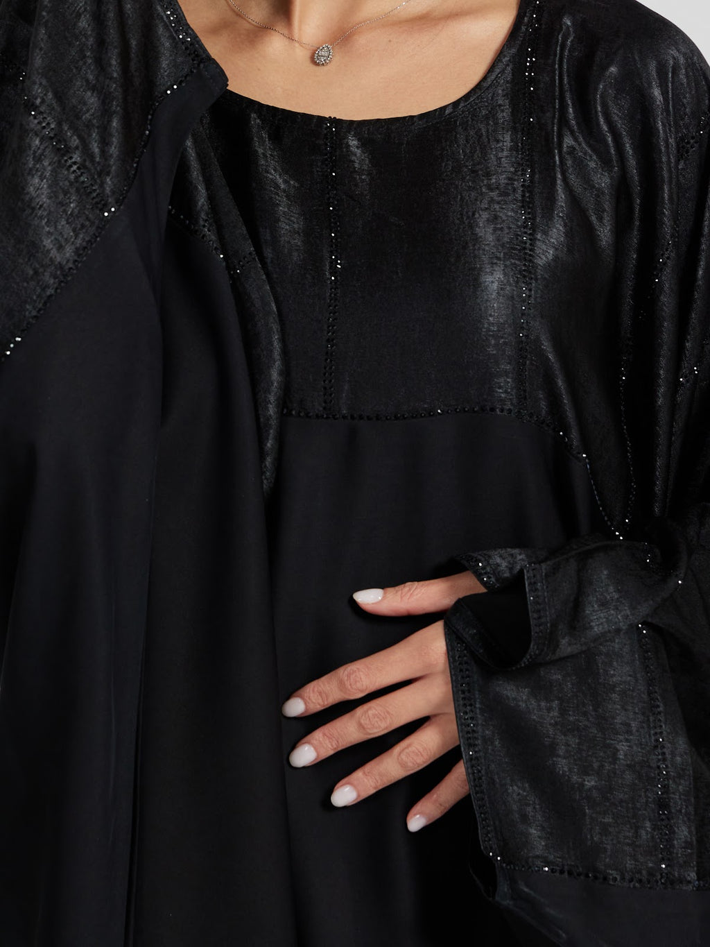 Black Textured Batwing Abaya with Subtle Sparkle
