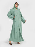 Mint Green Pastel Abaya with 3D Embellishments and Matching Scarf