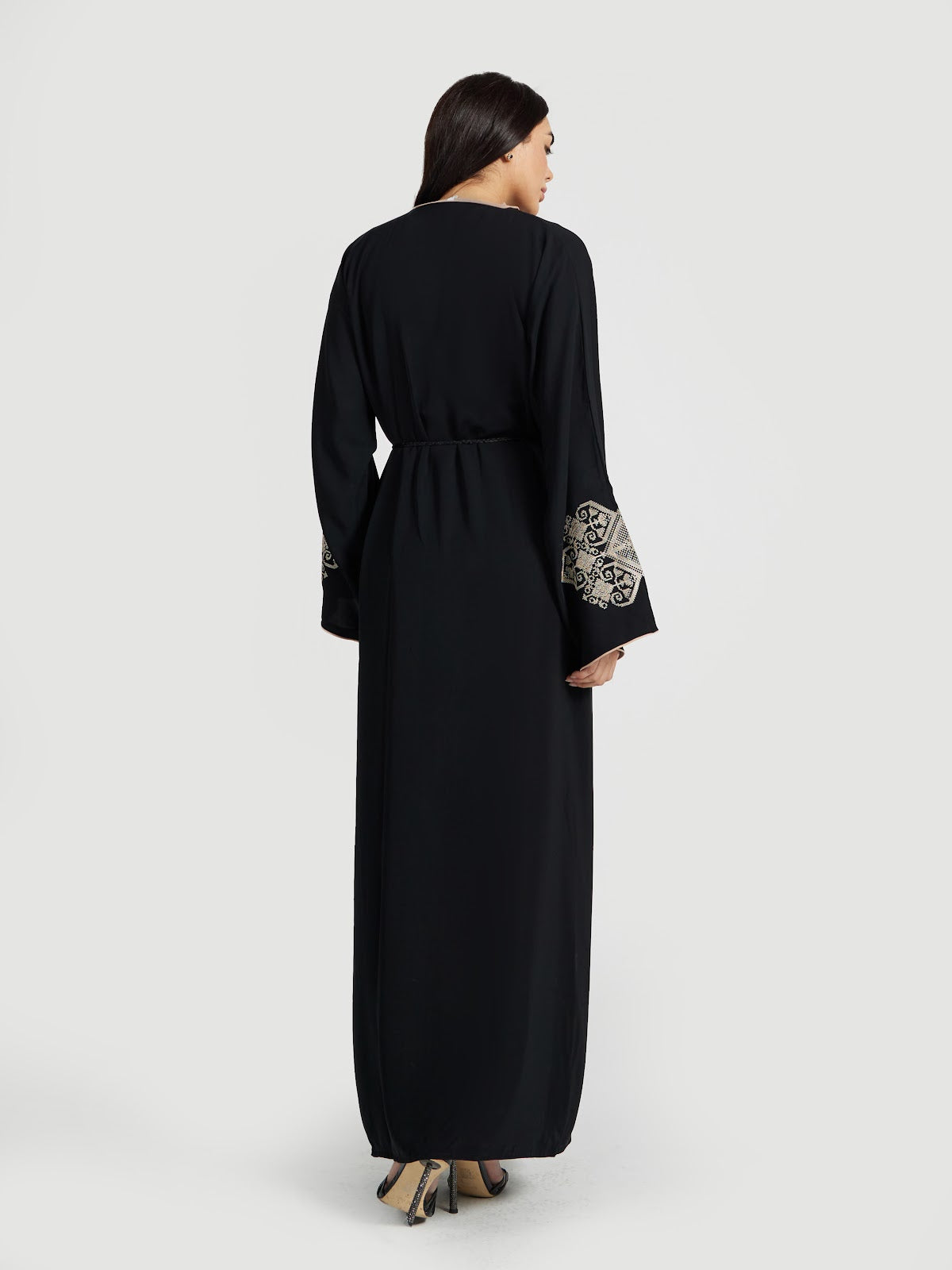 Black Gold-Thread Embroidered Abaya - Classic Luxury Modest Gown