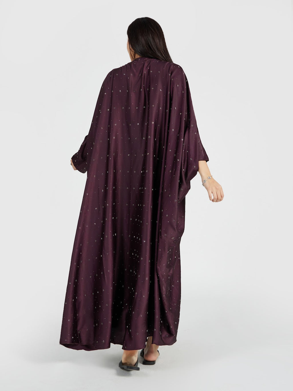 Women's Plum Purple Crystal Sprinkled Abaya - Soft Modest Drape