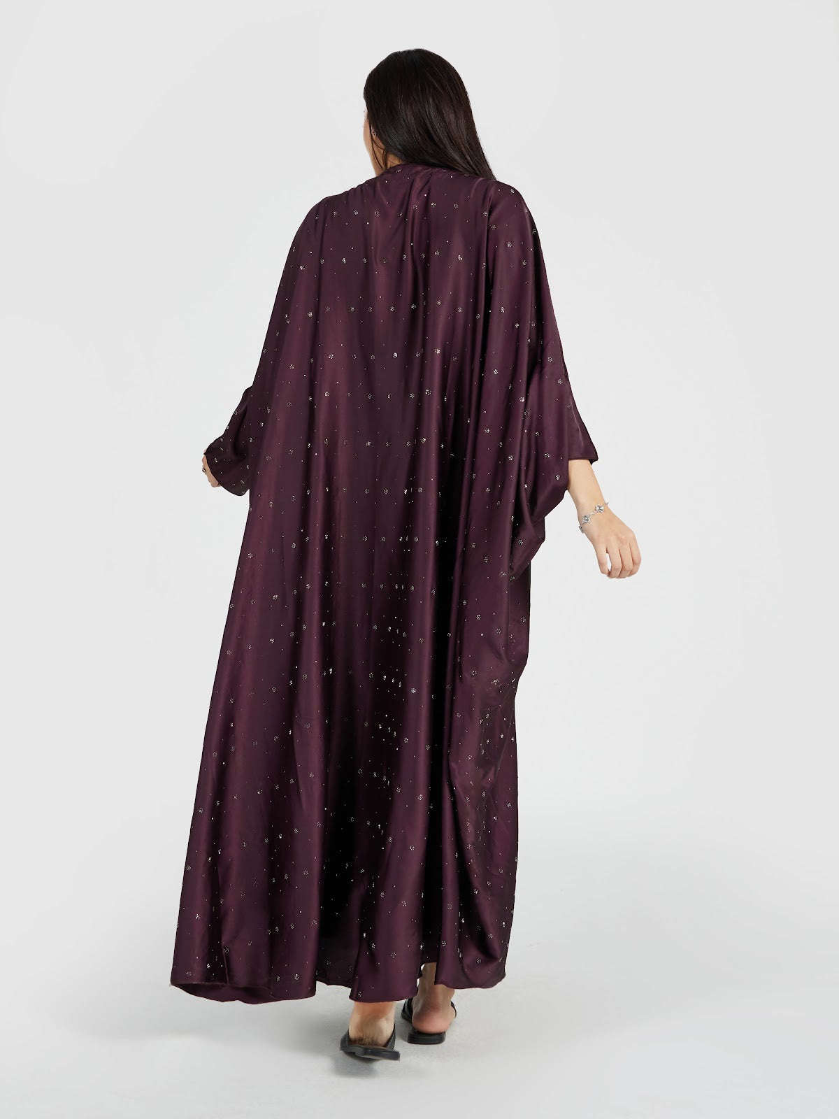 Women's Plum Purple Crystal Sprinkled Abaya - Soft Modest Drape