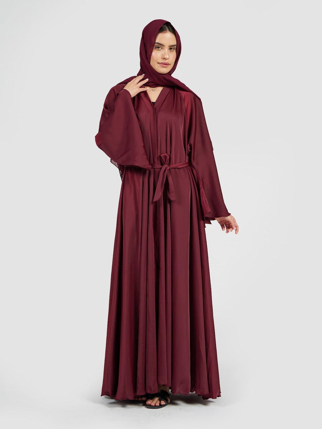 Luxury Maroon Satin Silk Wrap Abaya